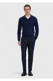 Lacivert Düz Dokuma Regular Fit Casual Yün Karışımlı Pantolon