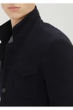 Koyu Lacivert Düz Shirt Shoulder Slim Fit Yün Karışımlı Örme Ceket
