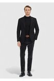 Siyah Shirt Shoulder Slim Fit Yün Karışımlı Ceket