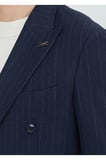 Lacivert Çizgili Shirt Shoulder Slim Fit Yün Karışımlı Ceket