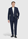 Lacivert Çizgili Shirt Shoulder Slim Fit Yün Karışımlı Ceket