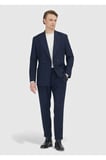 Lacivert Çizgili Shirt Shoulder Slim Fit Yün Karışımlı Ceket
