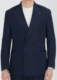Lacivert Çizgili Shirt Shoulder Slim Fit Yün Karışımlı Ceket