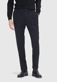 Siyah Desenli Dokuma Regular Fit Casual Yün Karışımlı Pantolon