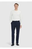 Lacivert Çizgili Dokuma Regular Fit Casual Yün Karışımlı Pantolon