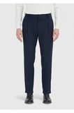 Lacivert Çizgili Dokuma Regular Fit Casual Yün Karışımlı Pantolon