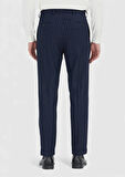 Lacivert Çizgili Dokuma Regular Fit Casual Yün Karışımlı Pantolon