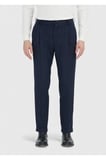 Lacivert Çizgili Dokuma Regular Fit Casual Yün Karışımlı Pantolon