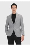 Gri Çizgili Shirt Shoulder Slim Fit Yün Karışımlı Ceket