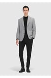 Gri Çizgili Shirt Shoulder Slim Fit Yün Karışımlı Ceket