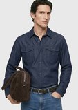 İndigo Düz Casual Fit Uzun Dokuma Casual Pamuk Karışımlı Gömlek