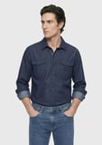 İndigo Düz Casual Fit Uzun Dokuma Casual Pamuk Karışımlı Gömlek