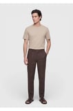 Kahverengi Düz Dokuma Jogging Fit Casual %100 Keten Pantolon