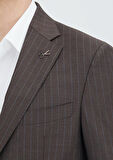 Vizon Çizgili Zeroweight Slim Fit %100 Yün Takım Elbise