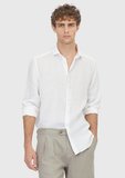 Beyaz Düz Casual Fit Uzun Dokuma Casual %100 Keten Gömlek