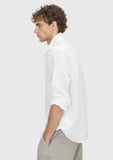 Beyaz Düz Casual Fit Uzun Dokuma Casual %100 Keten Gömlek
