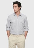 Açık Vizon Çizgili Regular Fit Uzun Dokuma Casual Gömlek