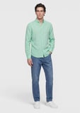 Yeşil Düz Casual Fit Uzun Dokuma Casual %100 Keten Gömlek
