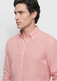 Turuncu Düz Casual Fit Uzun Dokuma Casual %100 Keten Gömlek
