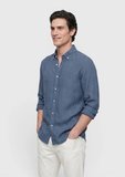 Petrol Düz Casual Fit Uzun Dokuma Casual %100 Keten Gömlek