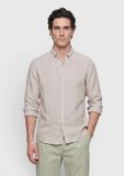 Bej Düz Casual Fit Uzun Dokuma Casual %100 Keten Gömlek