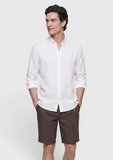 Beyaz Düz Casual Fit Uzun Dokuma Casual %100 Keten Gömlek