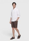 Beyaz Düz Casual Fit Uzun Dokuma Casual %100 Keten Gömlek