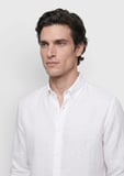 Beyaz Düz Casual Fit Uzun Dokuma Casual %100 Keten Gömlek