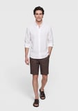 Beyaz Düz Casual Fit Uzun Dokuma Casual %100 Keten Gömlek