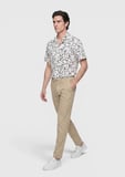 Bej Düz Dokuma Regular Fit Casual Pamuk Karışımlı Pantolon
