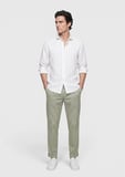 Açık Gri Düz Casual Fit Uzun Dokuma Casual %100 Keten Gömlek