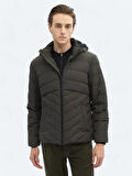 Haki Regular Fit Kapüşonlu Casual Dokuma Mont