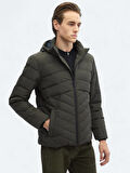 Haki Regular Fit Kapüşonlu Casual Dokuma Mont