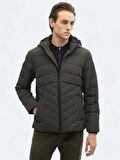 Haki Regular Fit Kapüşonlu Casual Dokuma Mont