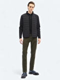 Siyah Regular Fit Dik Yaka Casual Dokuma Mont