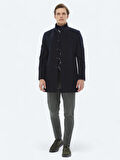 Lacivert Regular Fit Dik Yaka Klasik Dokuma Palto