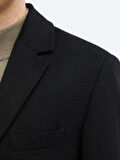 Siyah Regular Fit Kelebek Yaka Klasik Dokuma Palto