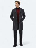 Antrasit Regular Fit Kelebek Yaka Klasik Dokuma Palto