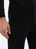 Siyah Dokuma Slim Fit Kadife Casual Pamuk Karışımlı Pantolon