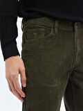 Haki Dokuma Slim Fit Kadife Casual Pamuk Karışımlı Pantolon