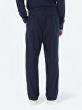 Lacivert Dokuma Loose Fit Casual Pantolon
