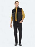 Siyah Regular Fit Dik Yaka Casual Dokuma Spor Yelek