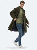 Haki Oversize Fit Kruvaze Yaka Casual Dokuma Pardesü