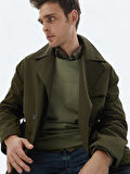 Haki Oversize Fit Kruvaze Yaka Casual Dokuma Pardesü