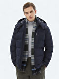 Lacivert Regular Fit Kapüşonlu Casual Dokuma Mont