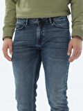 Lacivert Slim Fit Denim Pamuk Karışımlı Pantolon
