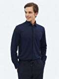 Lacivert Regular Fit Casual Pamuk Karışımlı Gömlek