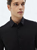 Siyah Düz Regular Fit Dokuma Casual %100 Pamuk Gömlek