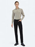 Siyah Dokuma Slim Fit Casual Pamuk Karışımlı Pantolon