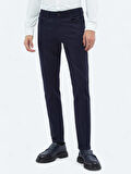 Lacivert Dokuma Slim Fit Casual Pamuk Karışımlı Pantolon